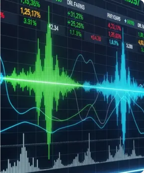 Audio waveform displaying real-time financial market data and trading signals